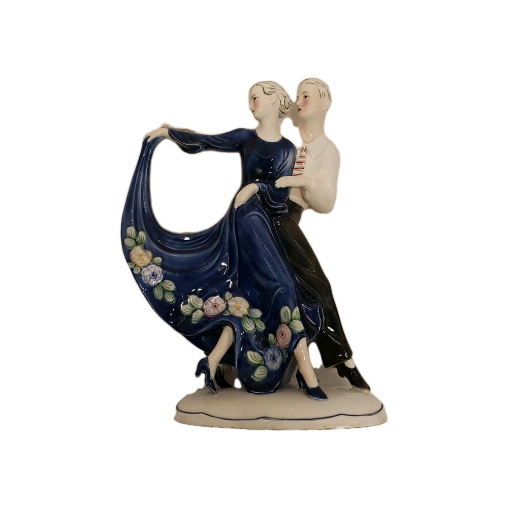 KATZHUTTE ART DECO PORCELAIN FIGURINE DANCING COUPLE C.1930'S GOLDSCHEIDER ERA‎
